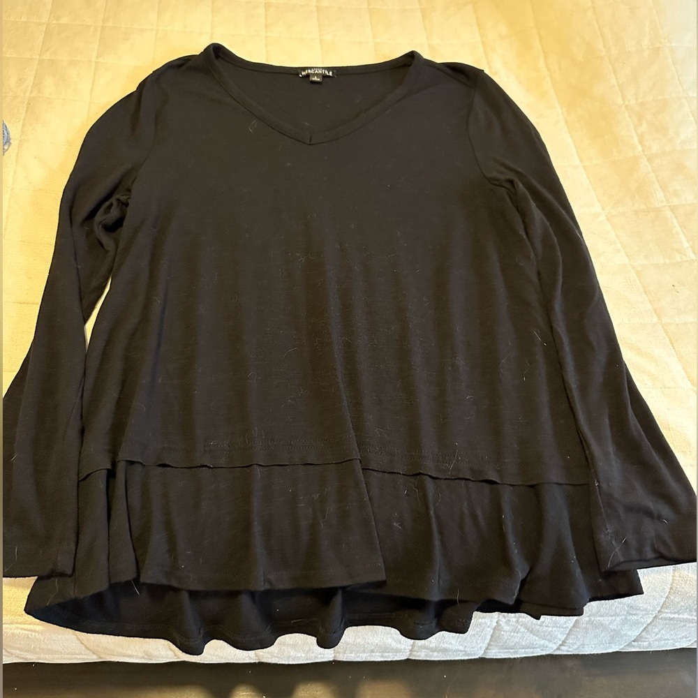J.Crew black long sleeve flutter bottom